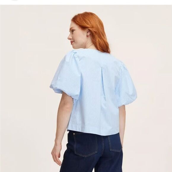 NWOT KATE SPADE X TARGET Blue and White Striped Puff Sleeve Blouse Size Small - Picture 3 of 7